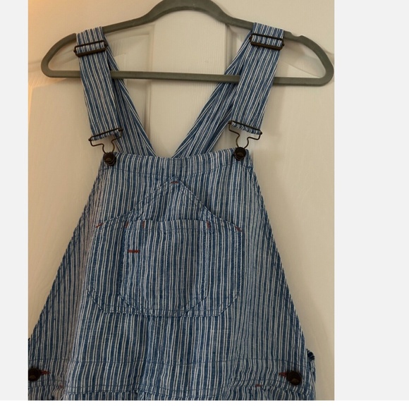 FAHERTY Linen Topsail Railroad Blue Stripe Mechanic Overalls Straight Leg Large - Picture 10 of 14